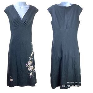Floral Embroidered Linen Sheath Dress Gray 6 AGB Beyer California